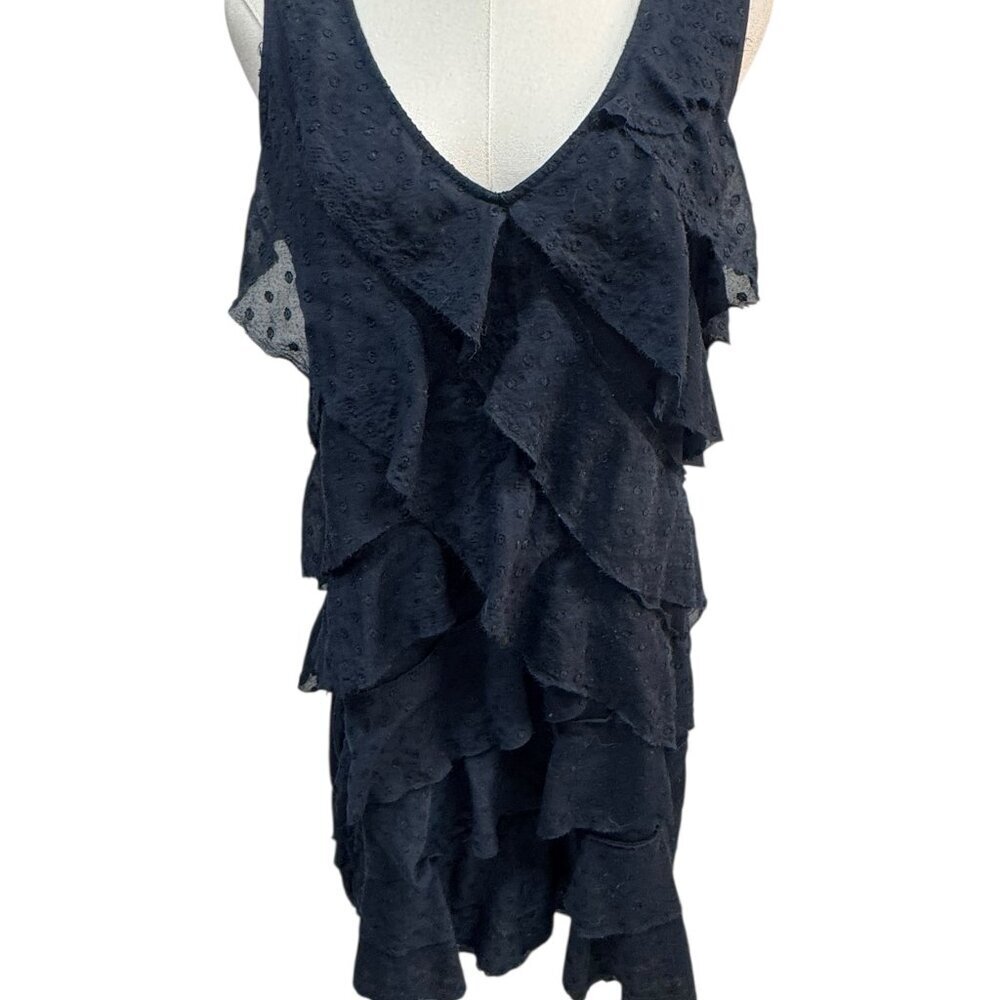 VGUC Ann Taylor LOFT Petites Navy Ruffle Sleeveless Dress Size 12P